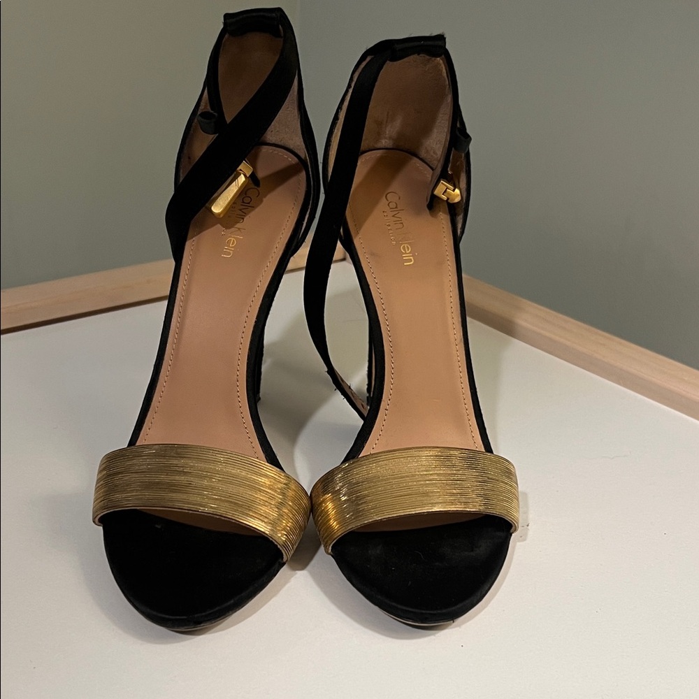 Calvin Klein Women's Black and Gold Heels